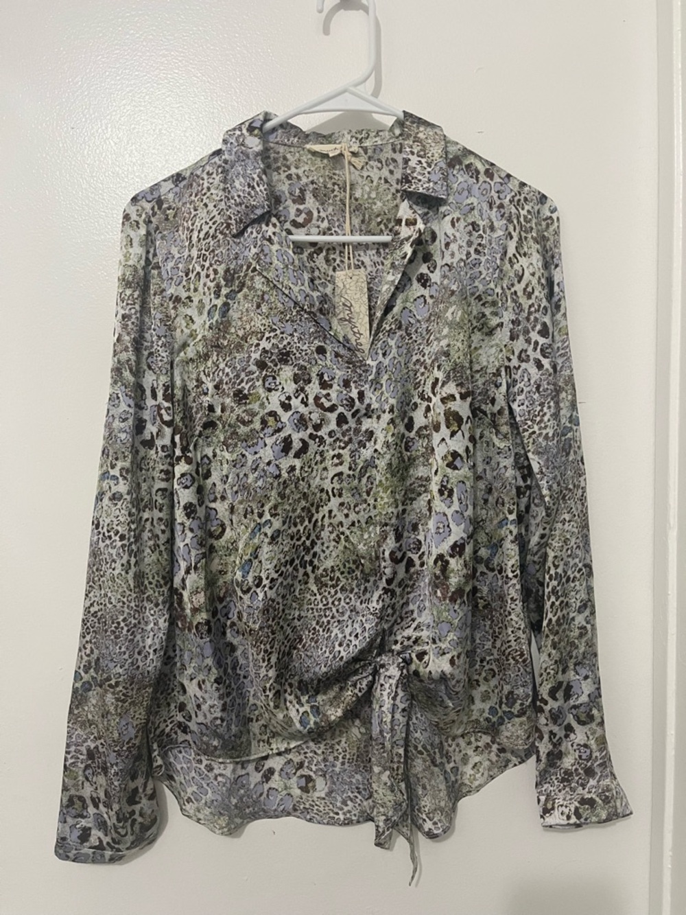 Mystree Sage Multi Animal Print Tie-Front Blouse